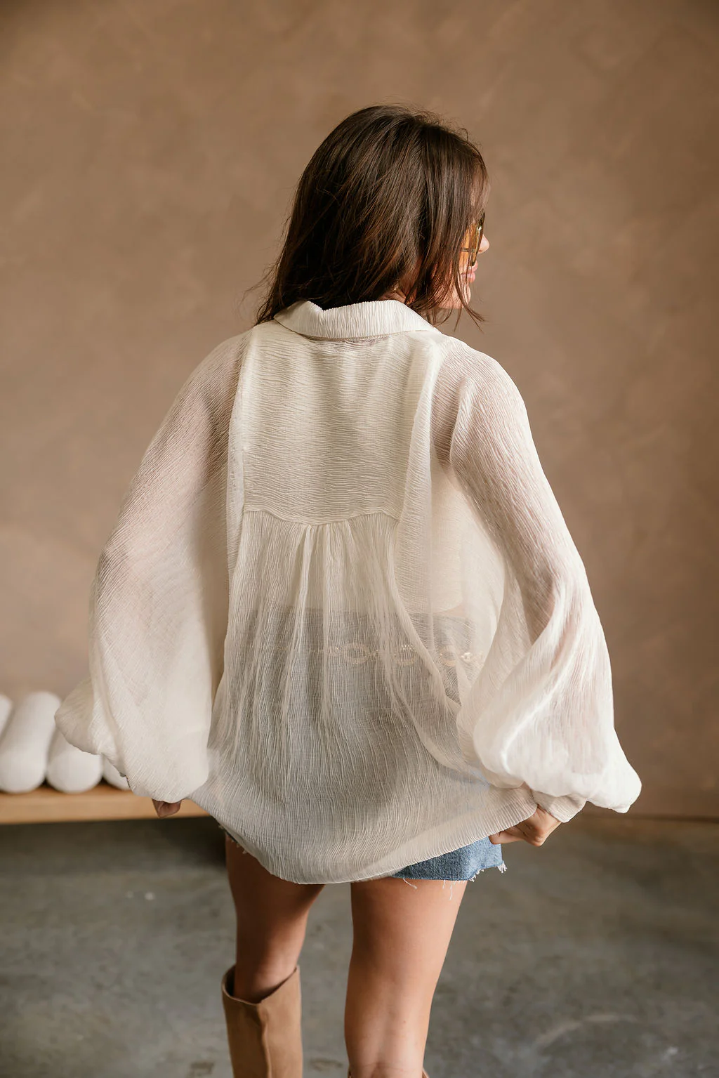 Claudia Cream Balloon Sleeve Button-Up Top - Image 10