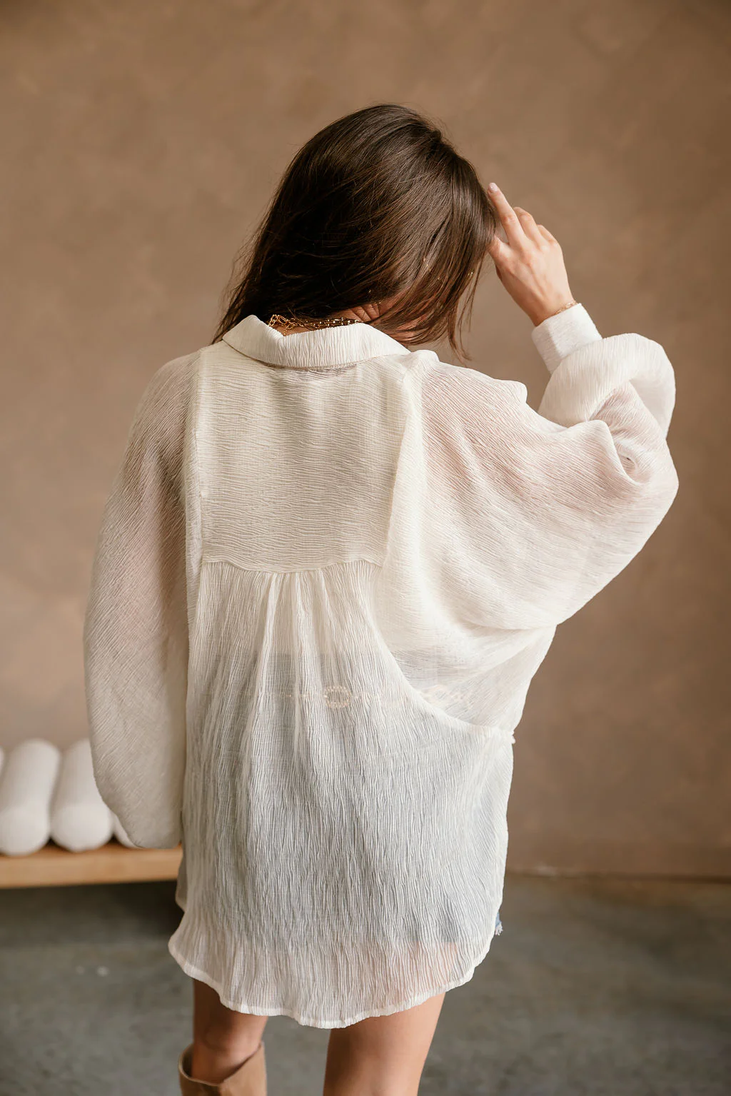 Claudia Cream Balloon Sleeve Button-Up Top - Image 9