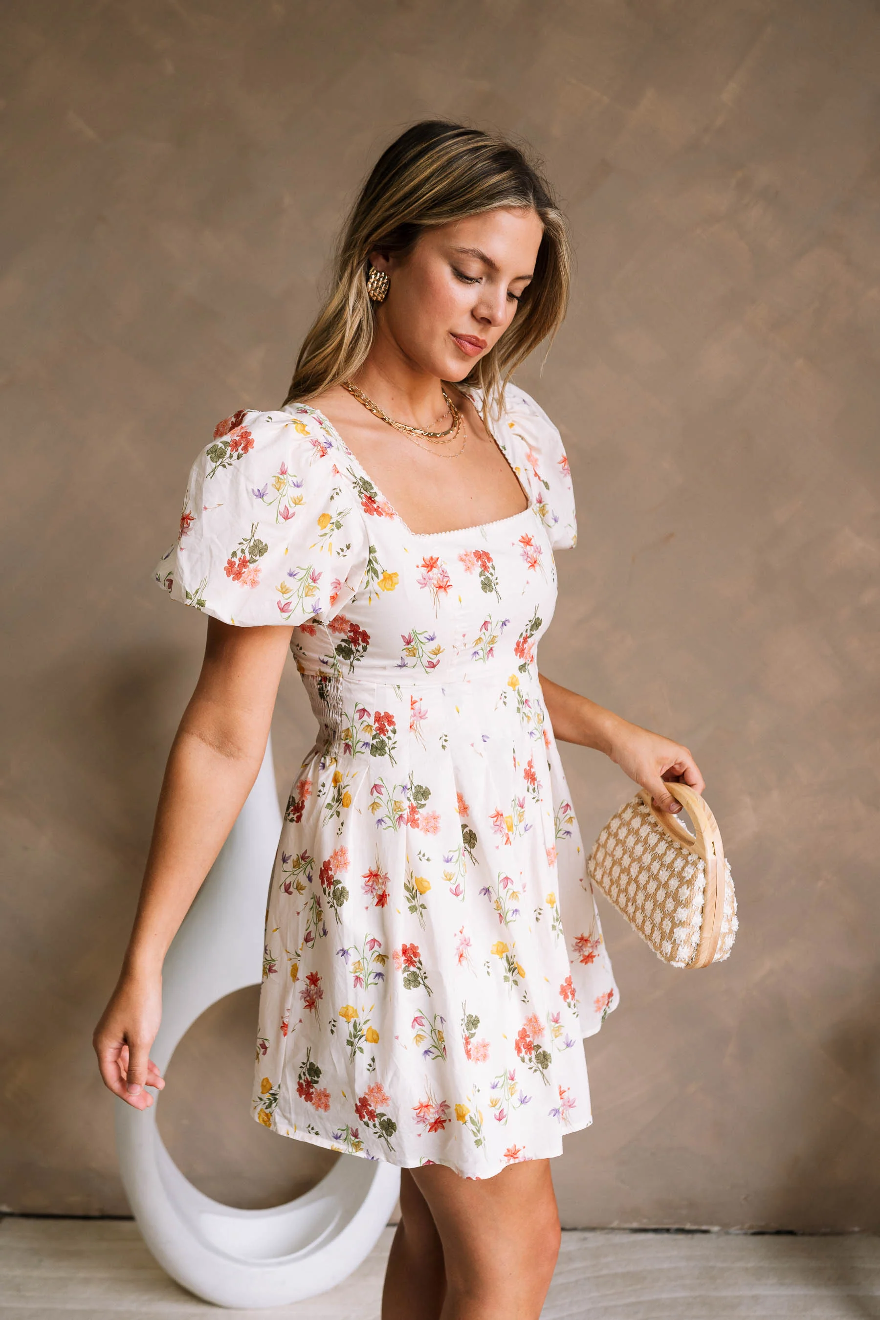 Claudia Cream Floral Puff Sleeve Dress - Image 5