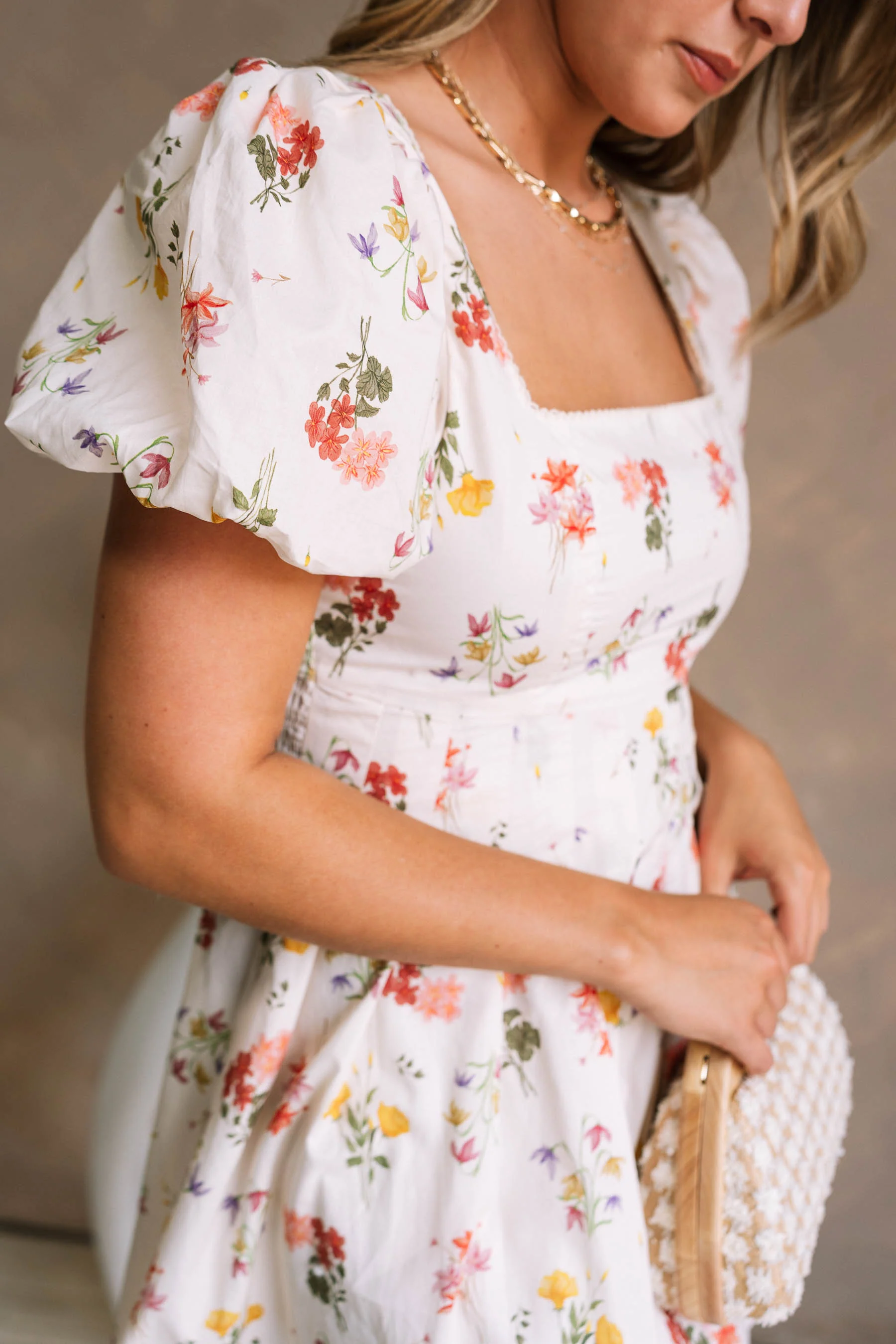 Claudia Cream Floral Puff Sleeve Dress - Image 6