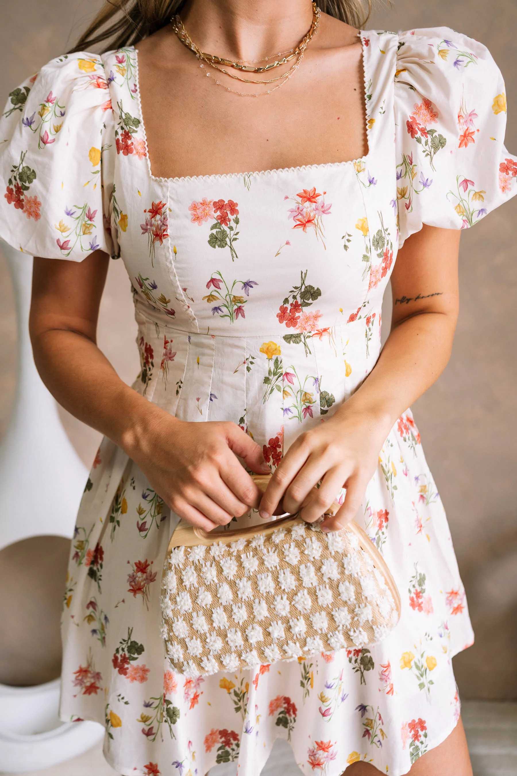 Claudia Cream Floral Puff Sleeve Dress - Image 7