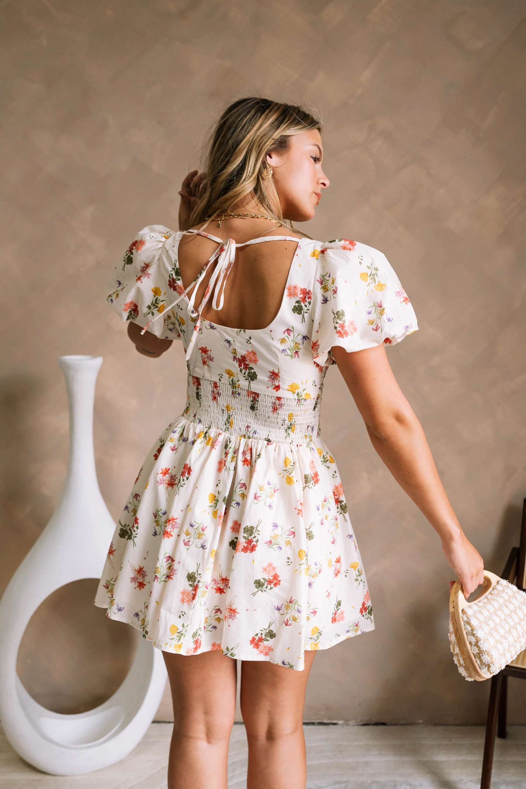 Claudia Cream Floral Puff Sleeve Dress - Image 8