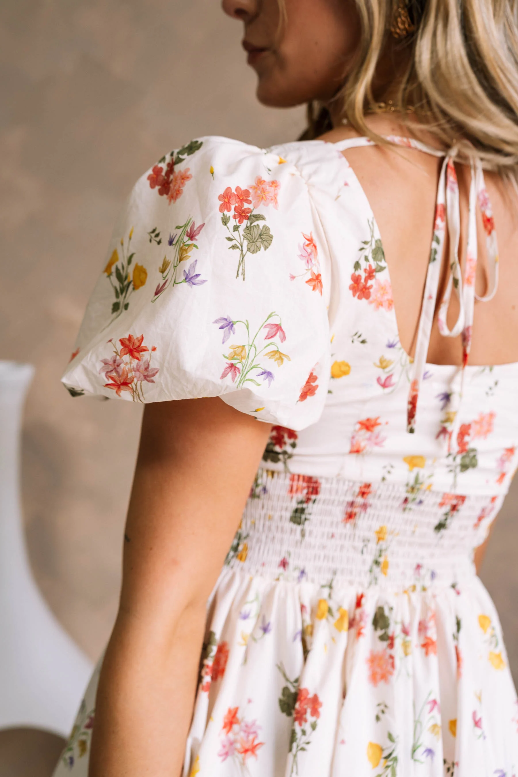 Claudia Cream Floral Puff Sleeve Dress - Image 9