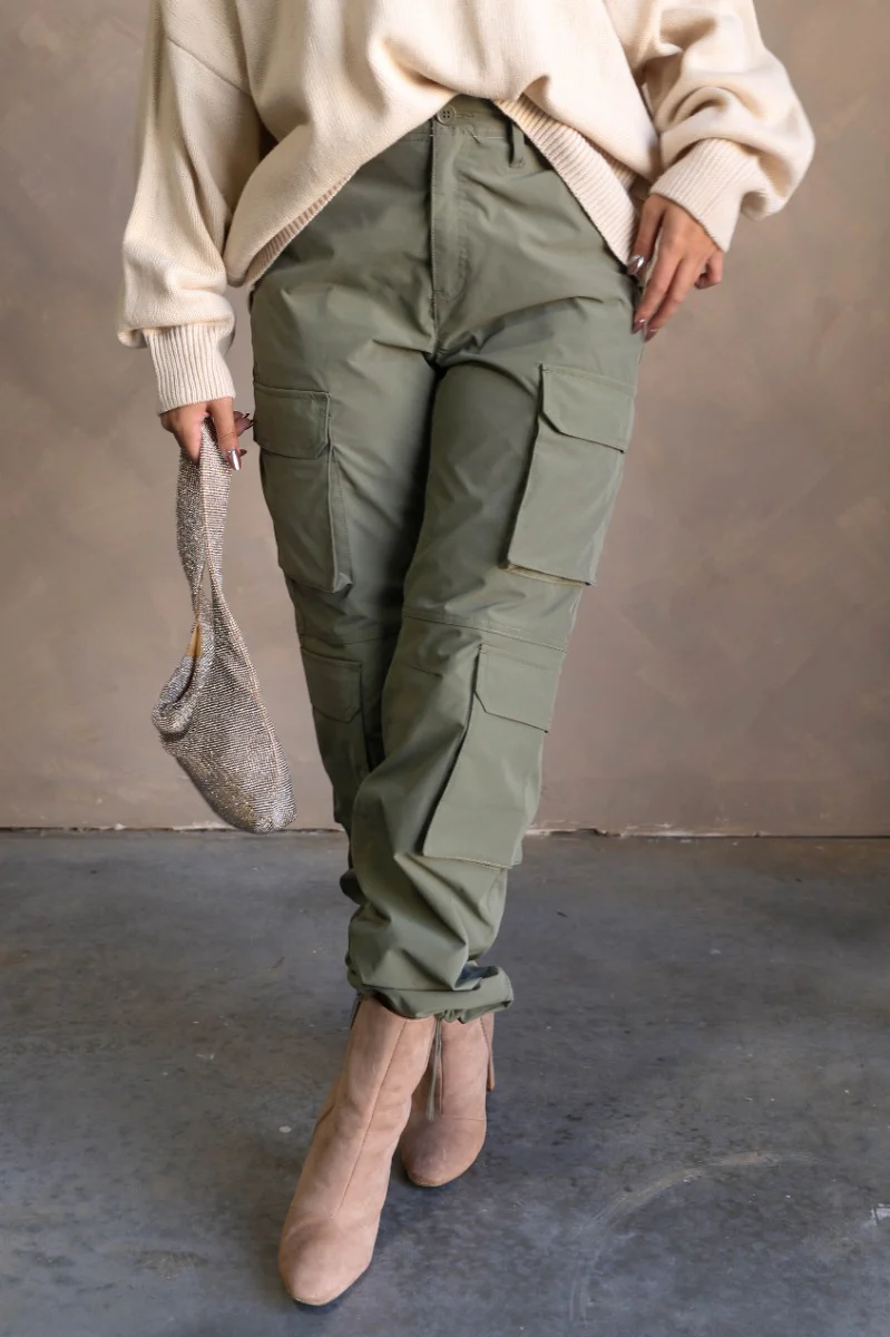 Cleo Olive Parachute Cargo Pants - Image 3