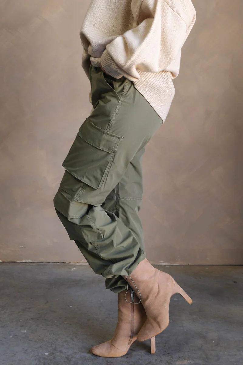 Cleo Olive Parachute Cargo Pants - Image 4