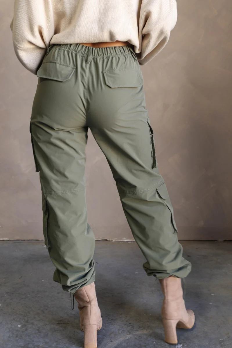 Cleo Olive Parachute Cargo Pants - Image 7