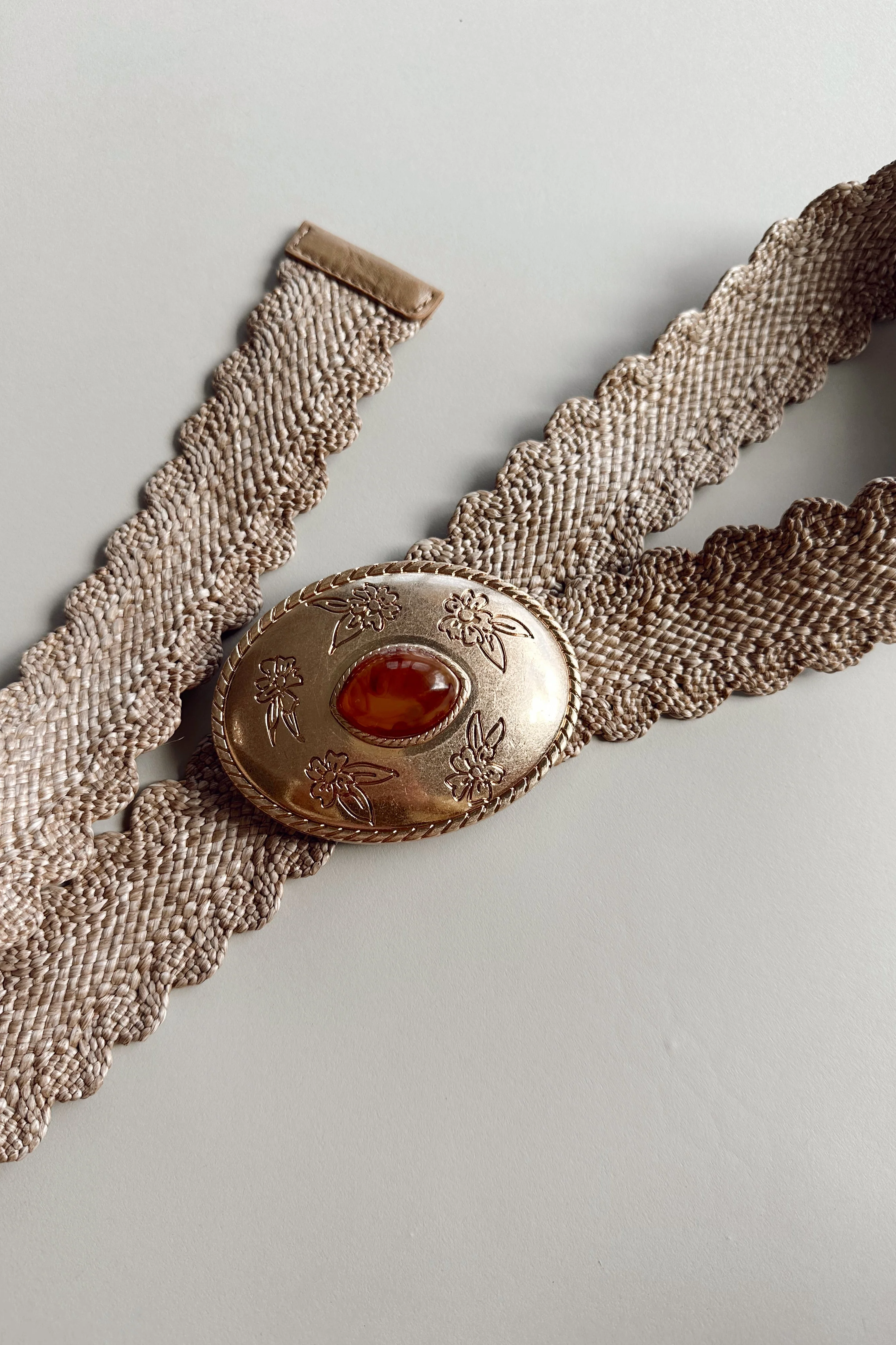 Cleo Taupe Raffia & Gold Buckle Belt - Image 3