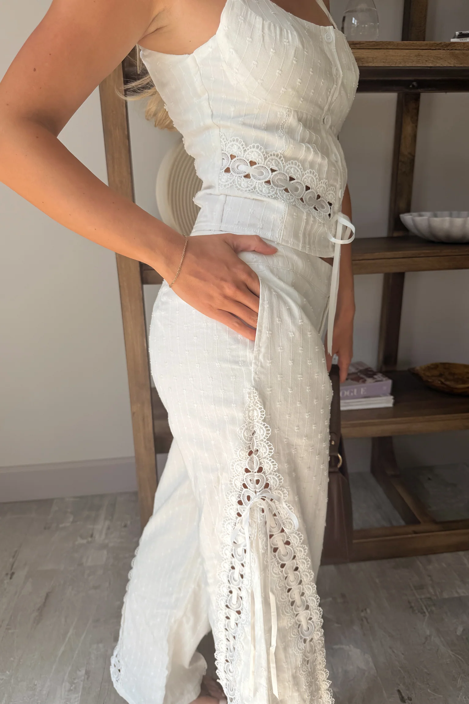 Colbie White Swiss Dot & Lace Pants - Image 5