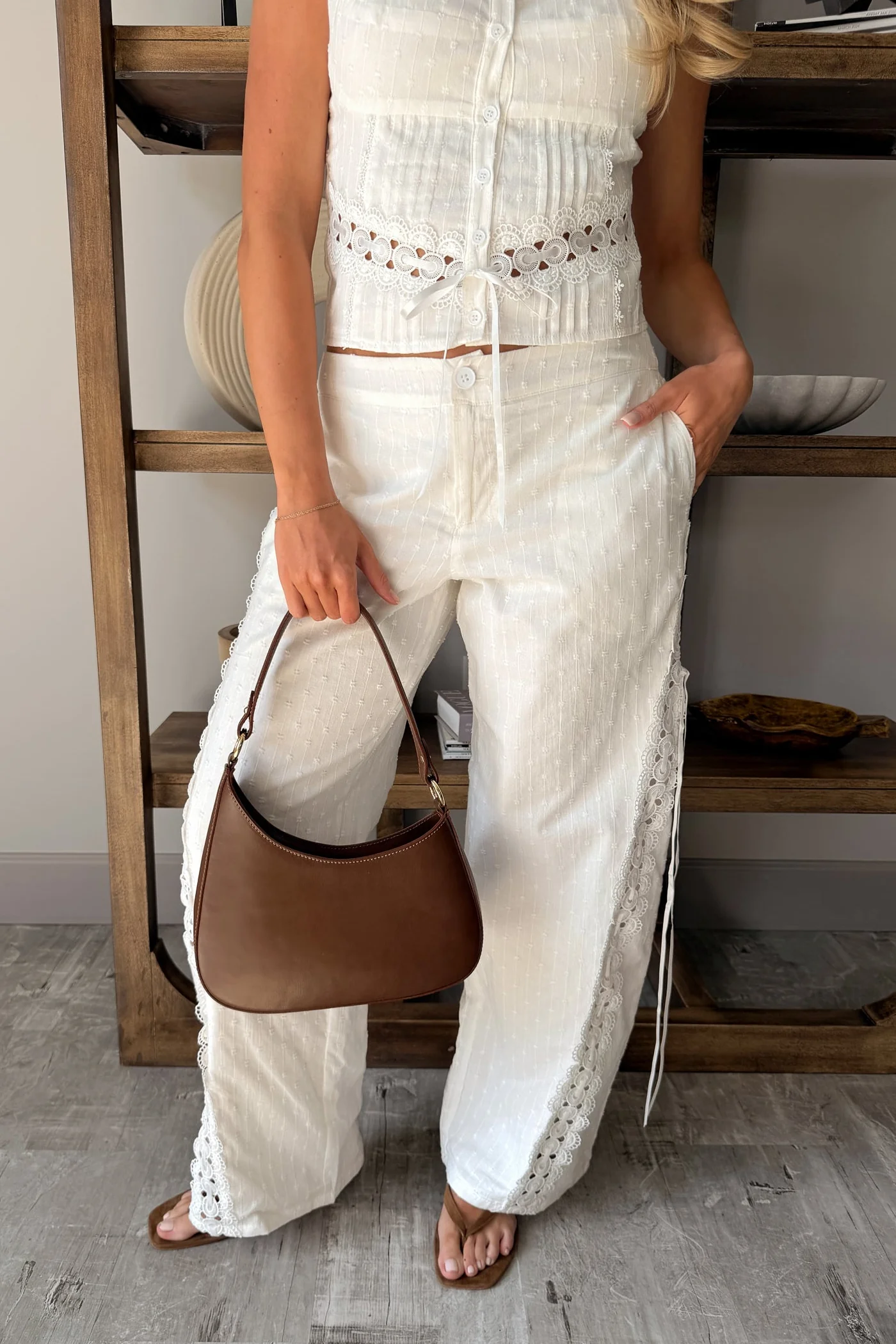 Colbie White Swiss Dot & Lace Pants - Image 7