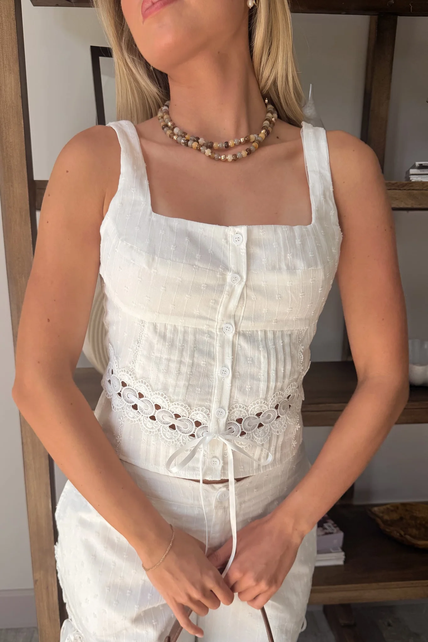 Colbie White Swiss Dot & Lace Tank - Image 5
