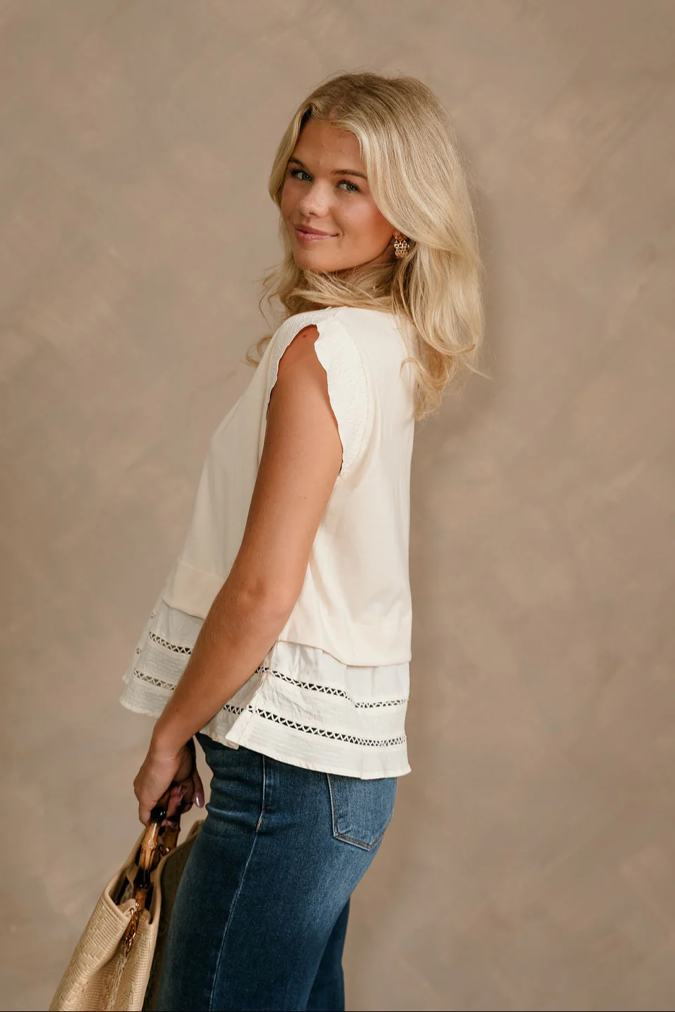 Colette Cream Peplum Flare Sleeveless Top - Image 3