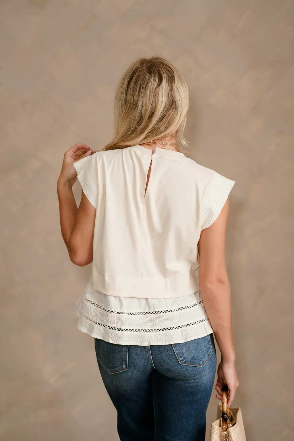 Colette Cream Peplum Flare Sleeveless Top - Image 7