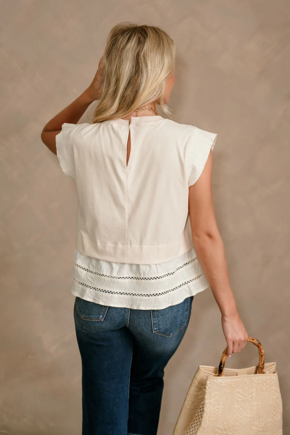 Colette Cream Peplum Flare Sleeveless Top - Image 8