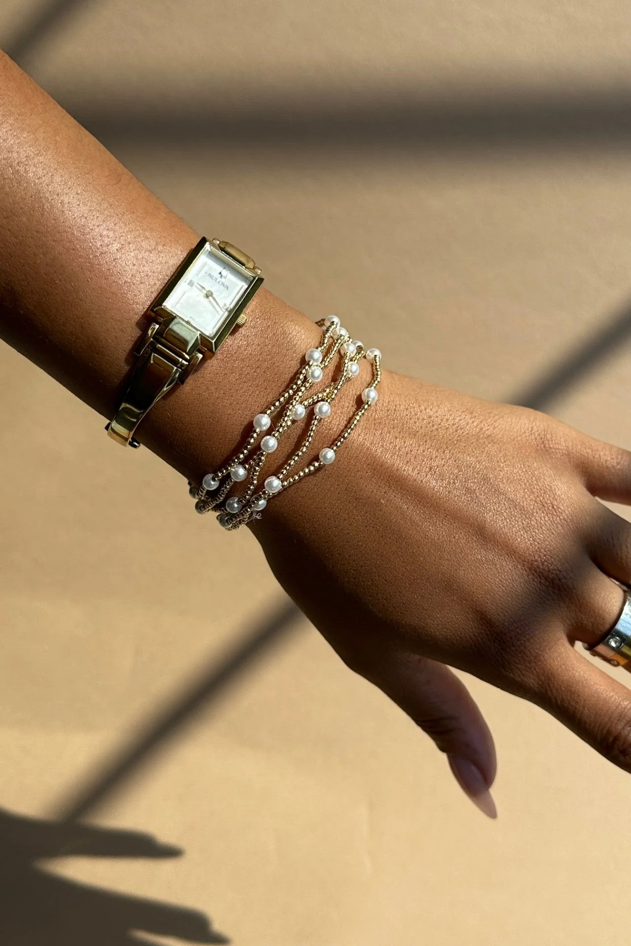 Colette Pearl & Gold Beaded Bracelet Set