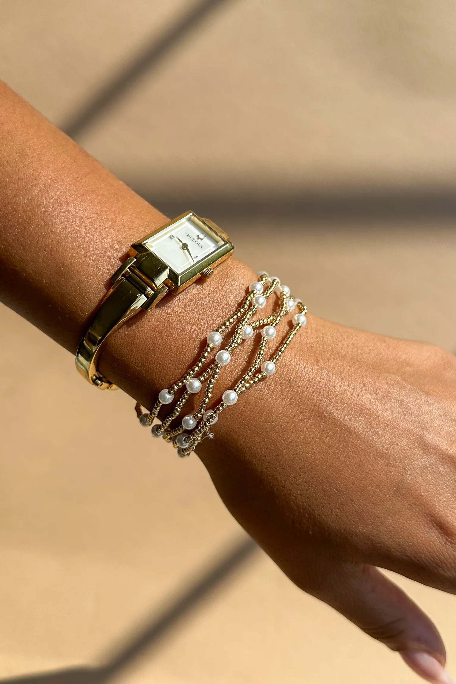Colette Pearl & Gold Beaded Bracelet Set - Image 2