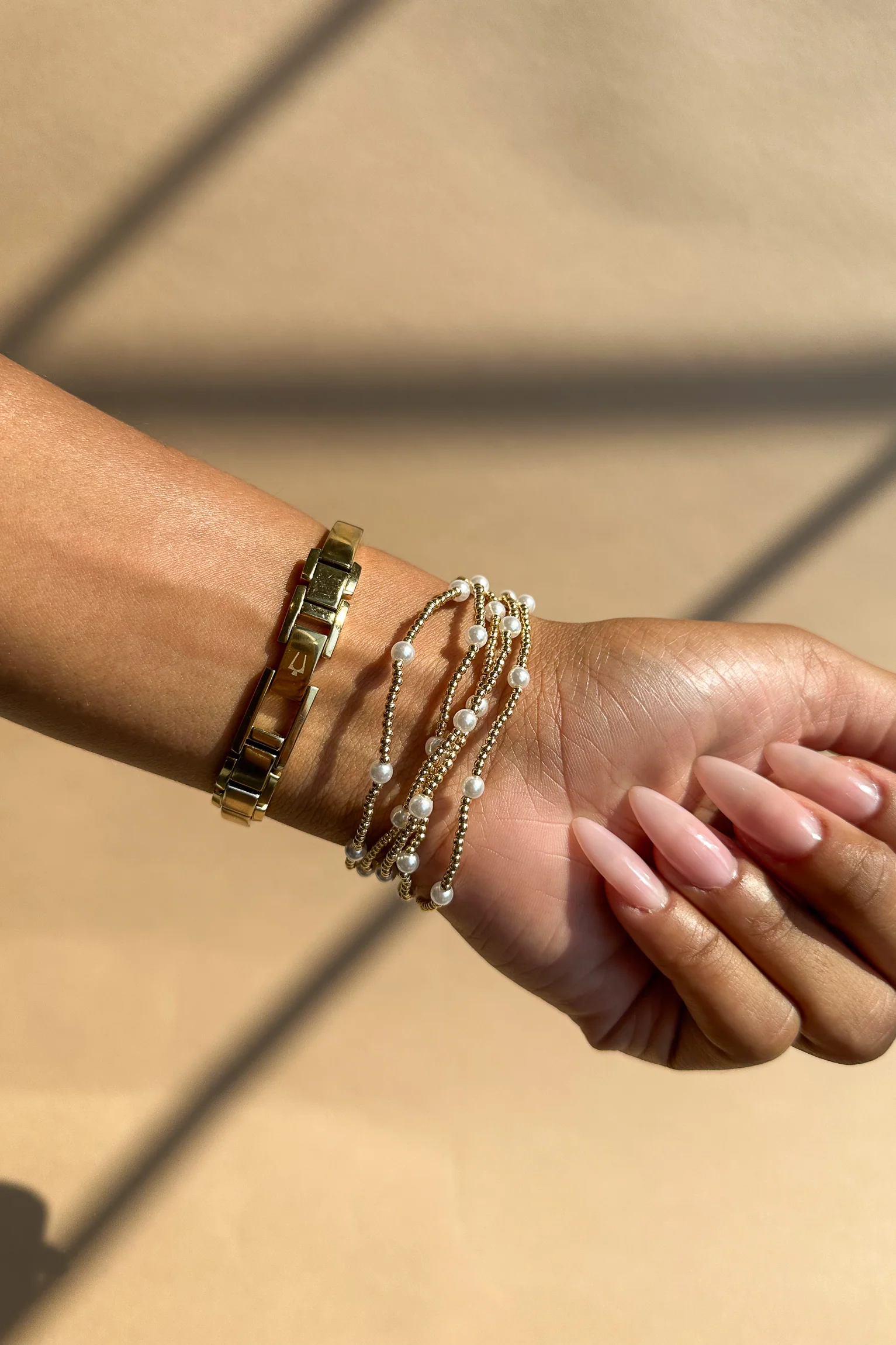 Colette Pearl & Gold Beaded Bracelet Set - Image 3