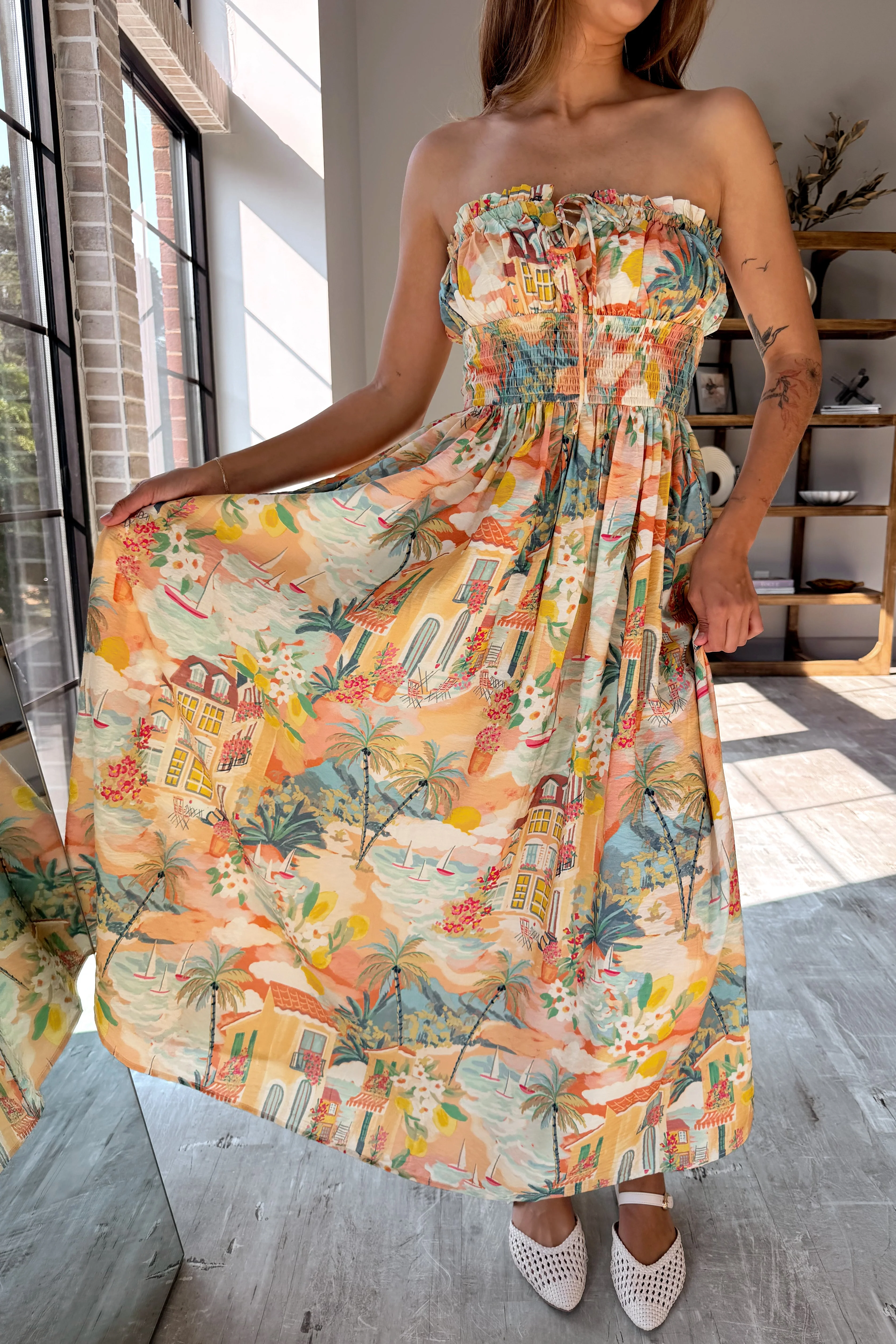 Collins Tropical Print Strapless Midi Dress - Image 3