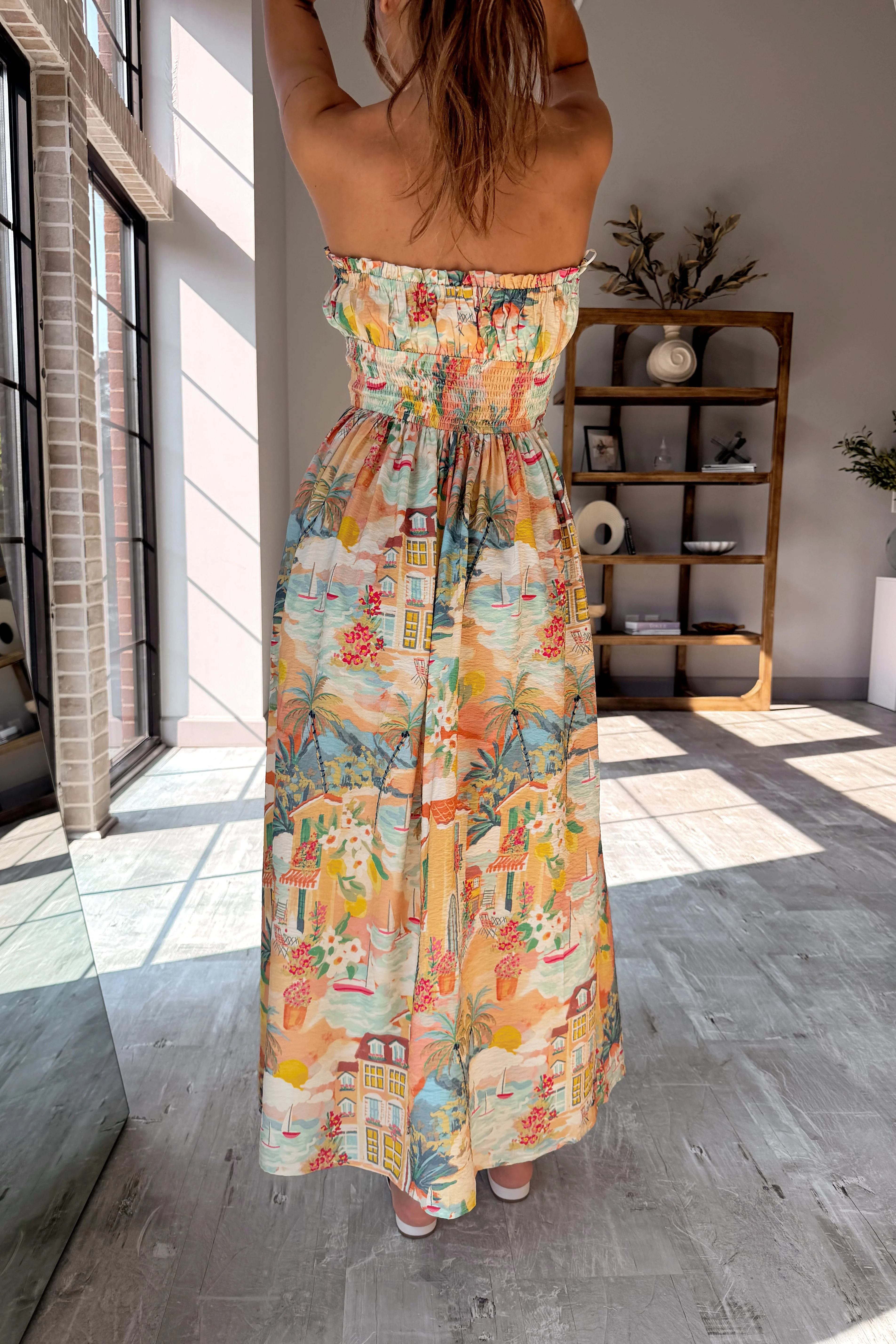 Collins Tropical Print Strapless Midi Dress - Image 4