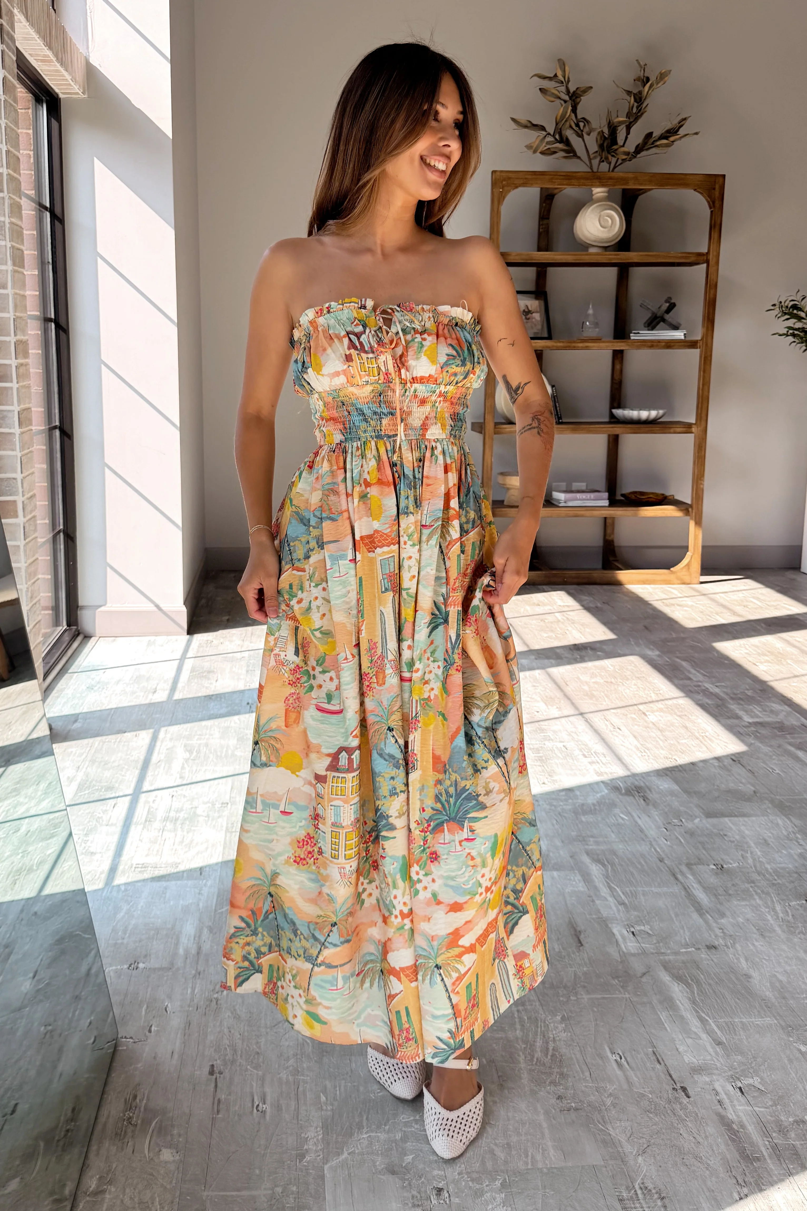 Collins Tropical Print Strapless Midi Dress - Image 7