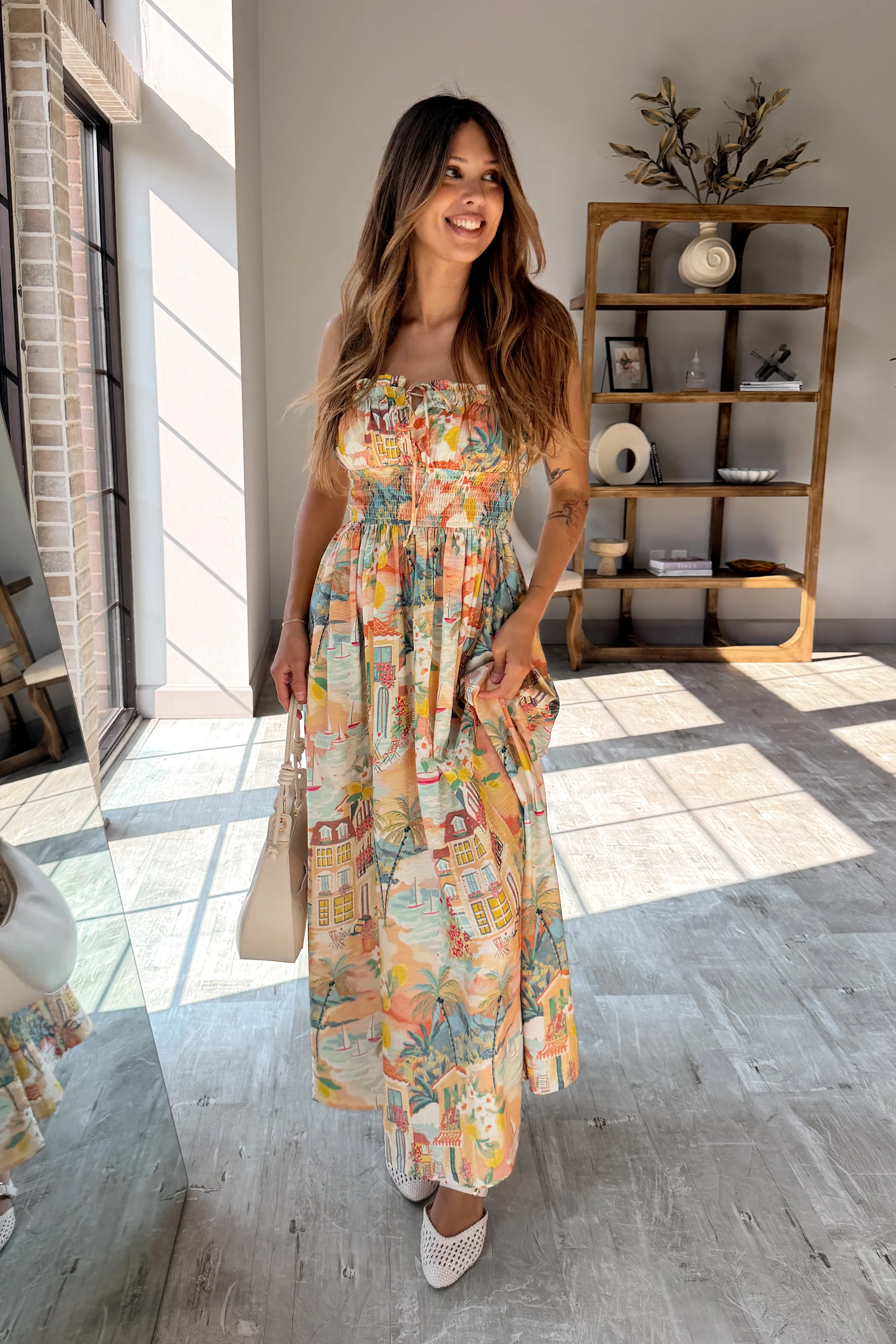 Collins Tropical Print Strapless Midi Dress - Image 9