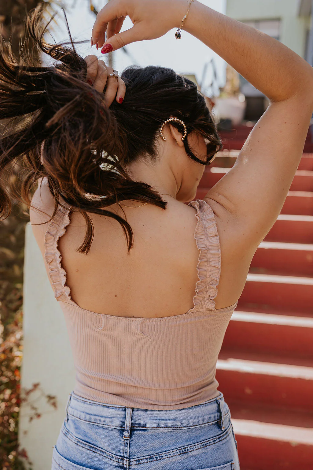 Emilia Tan Ruffle Straps Bodysuit - Image 7