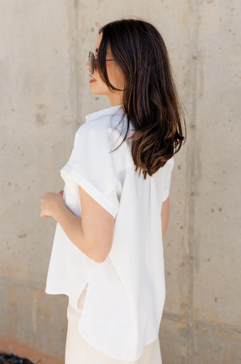 Claire Off White Collared Short Sleeve Top - Image 3