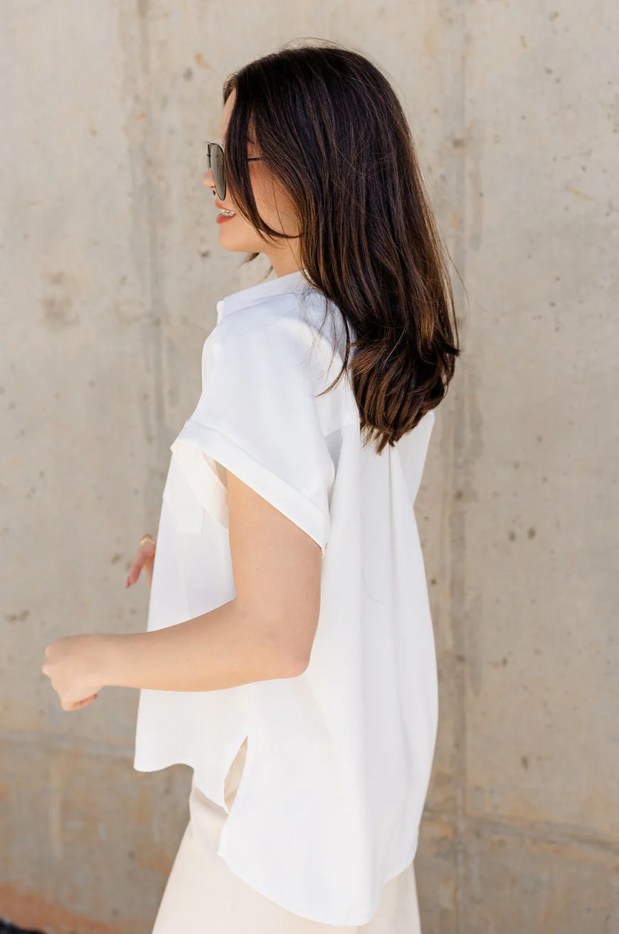 Claire Off White Collared Short Sleeve Top - Image 4