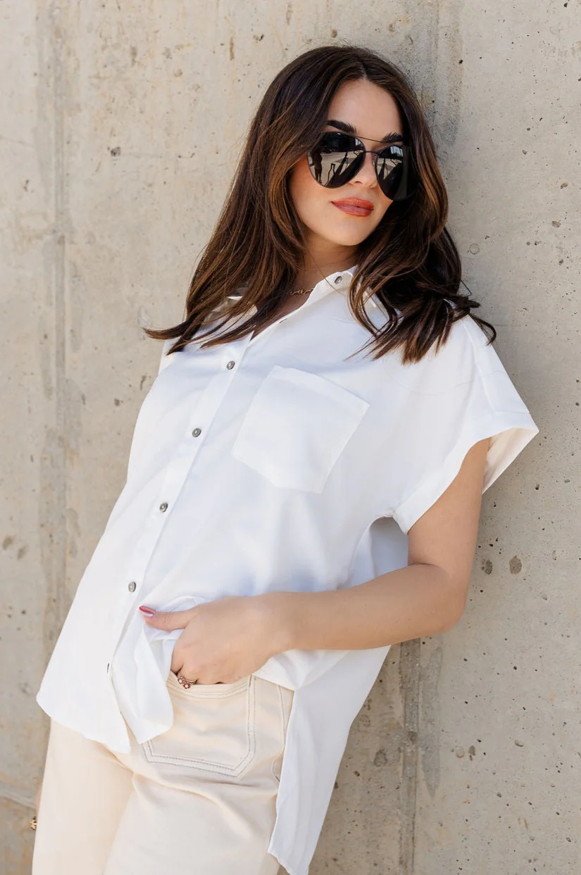 Claire Off White Collared Short Sleeve Top - Image 5