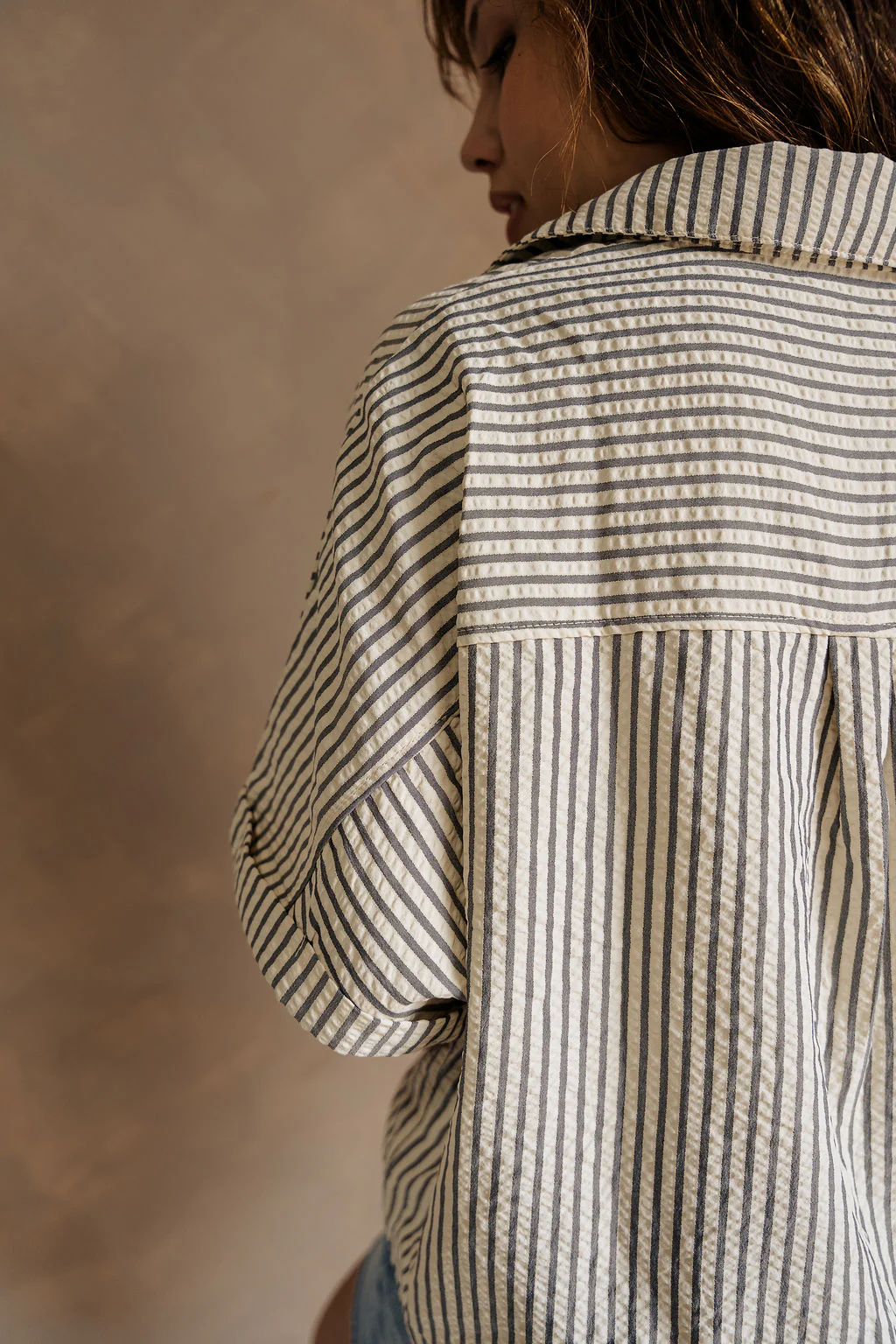 Cora Cream & Navy Stripe Button-Up Top - Image 3