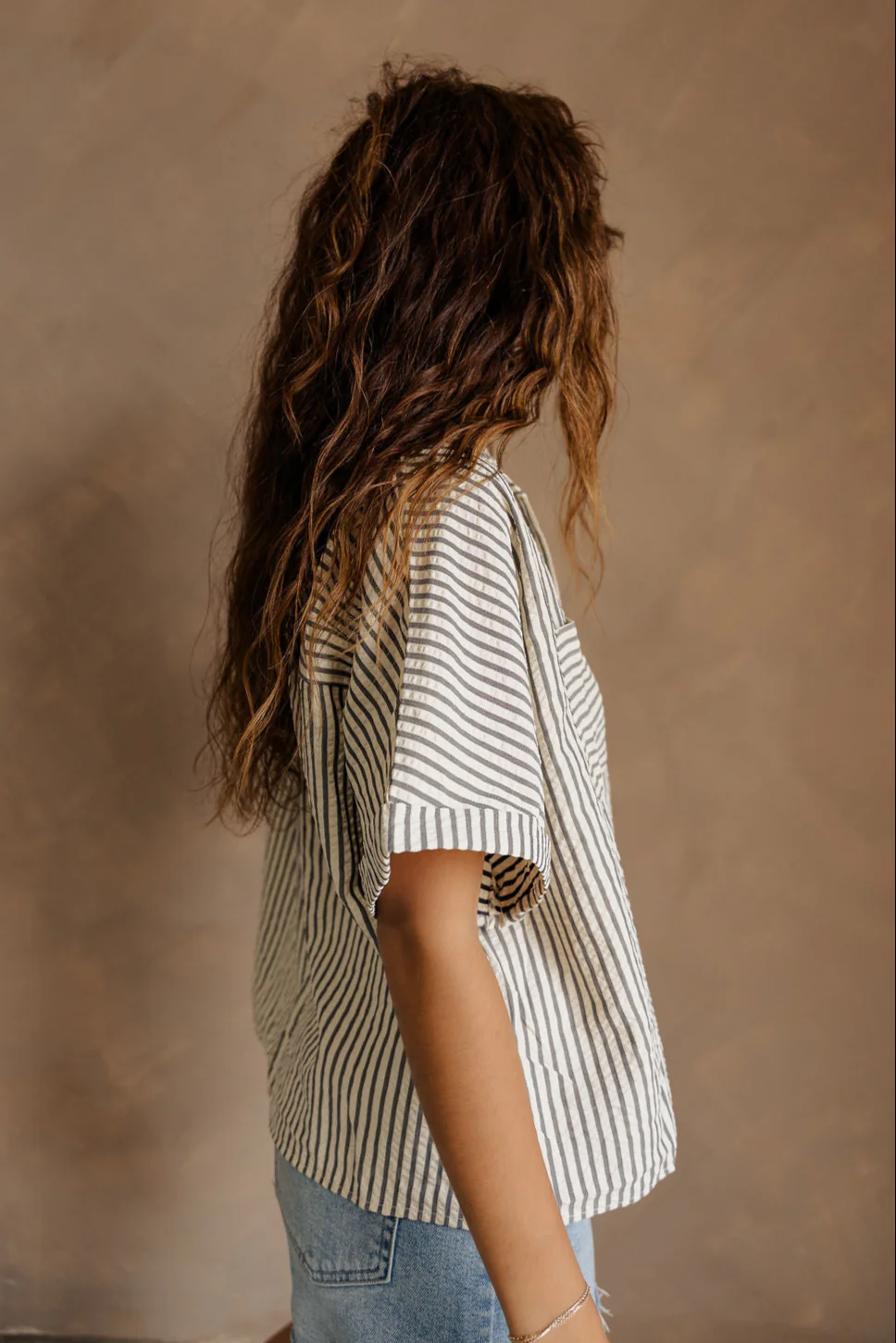 Cora Cream & Navy Stripe Button-Up Top - Image 6