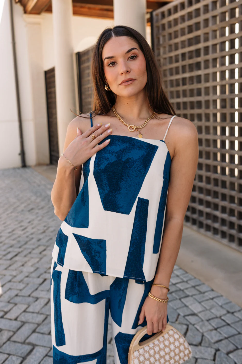 Cora Navy & Cream Geometric Tank