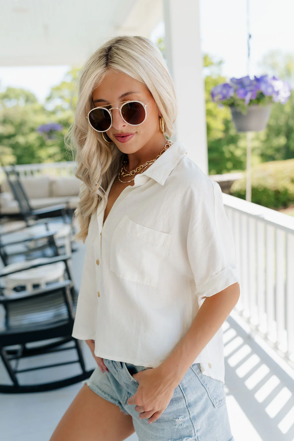 Cora White Short Sleeve Button-Up Top - Image 11