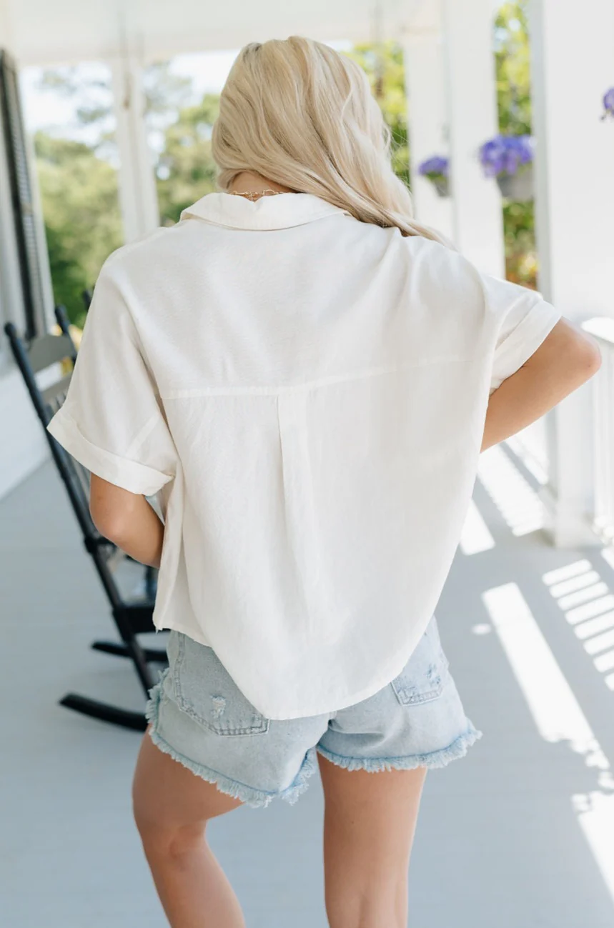 Cora White Short Sleeve Button-Up Top - Image 12