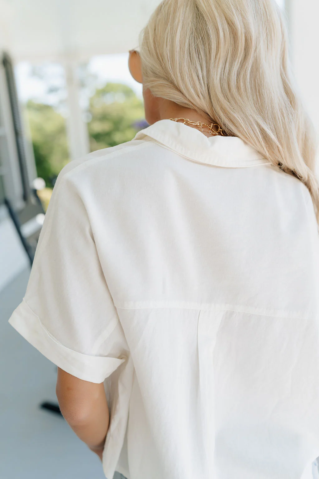 Cora White Short Sleeve Button-Up Top - Image 5