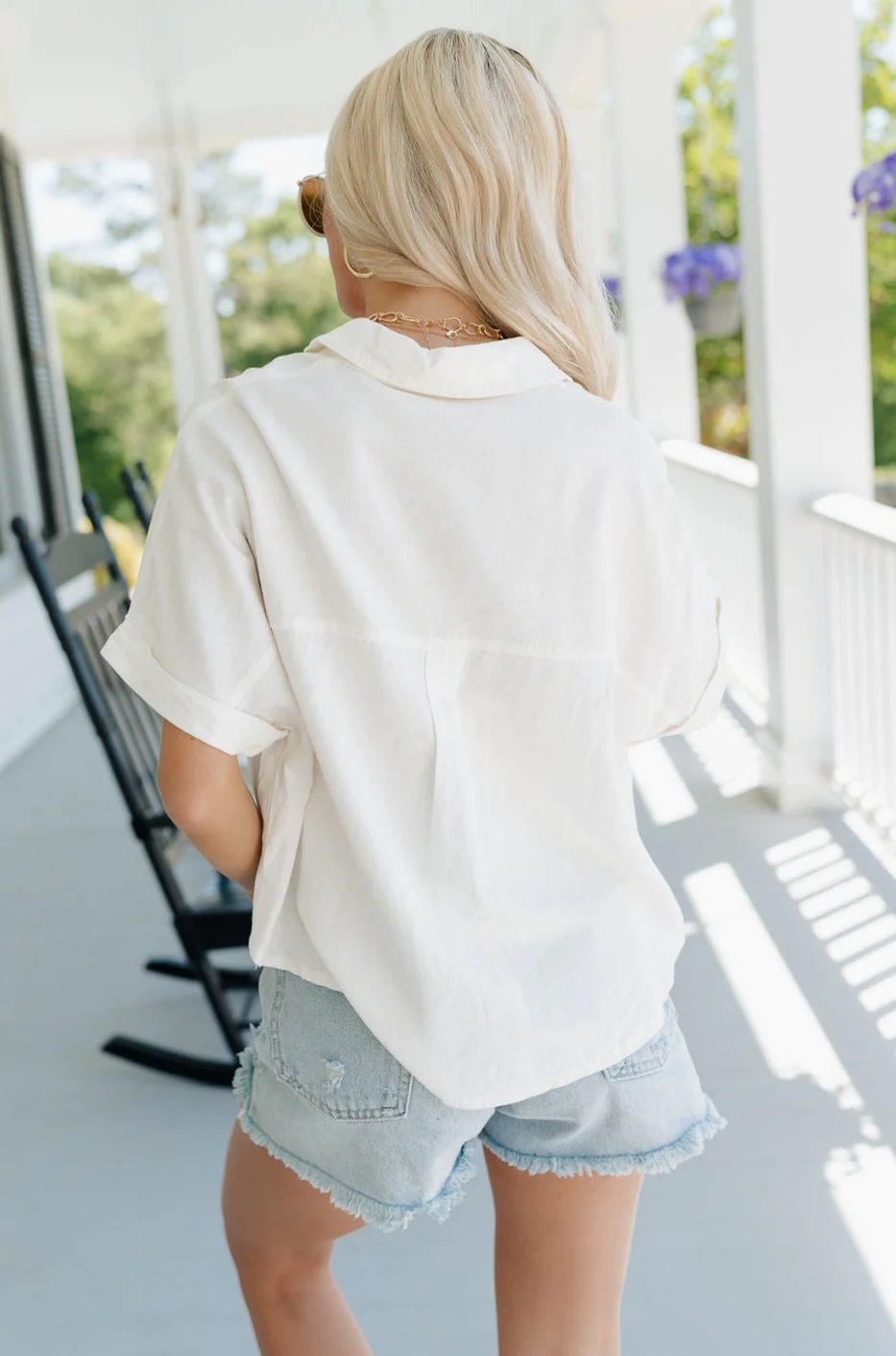Cora White Short Sleeve Button-Up Top - Image 6