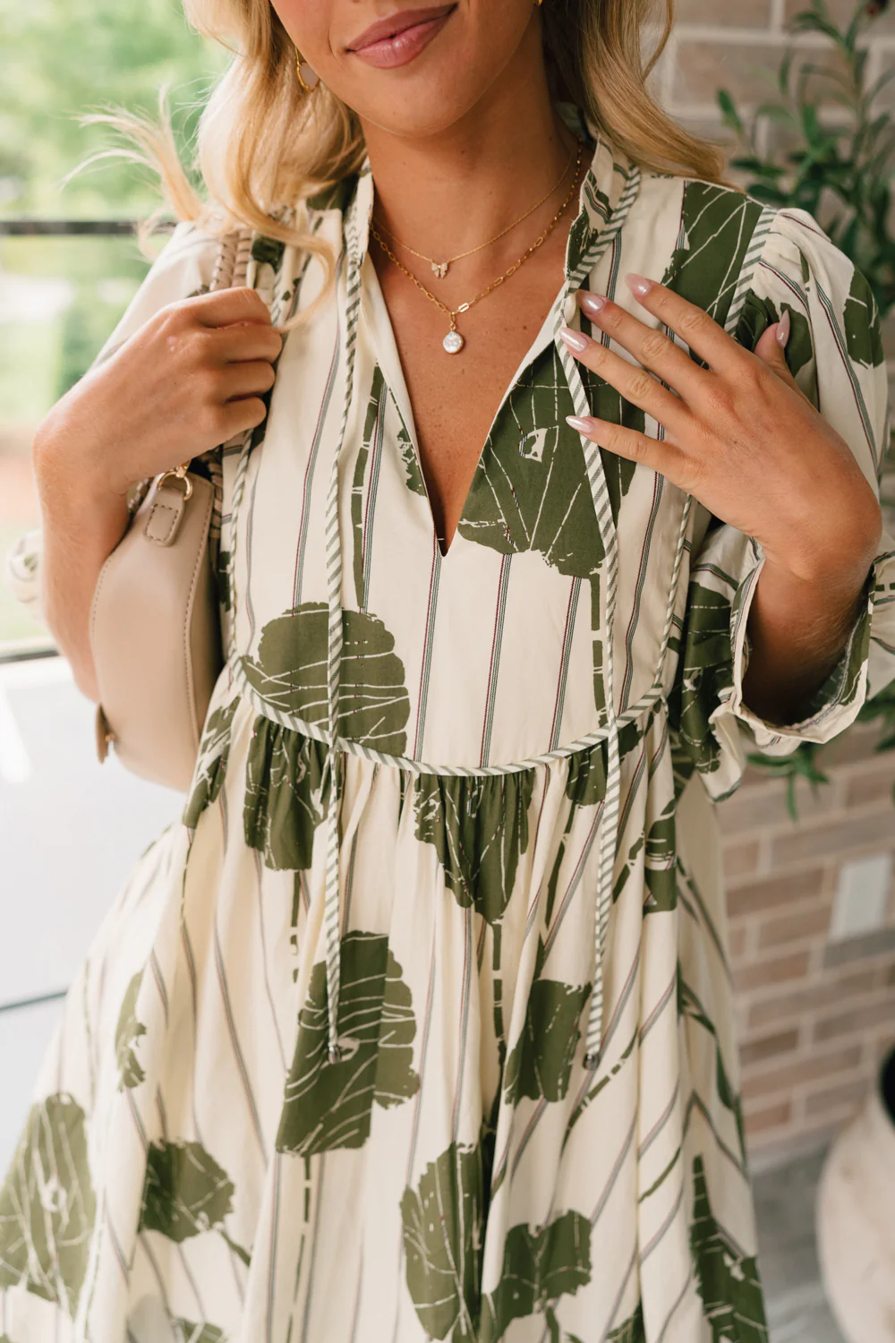 Coraline Cream & Olive Floral Mini Dress - Image 3
