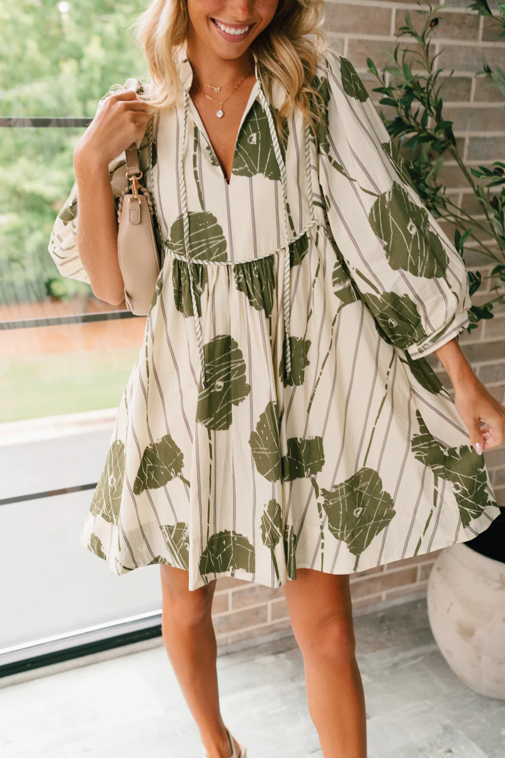 Coraline Cream & Olive Floral Mini Dress - Image 4
