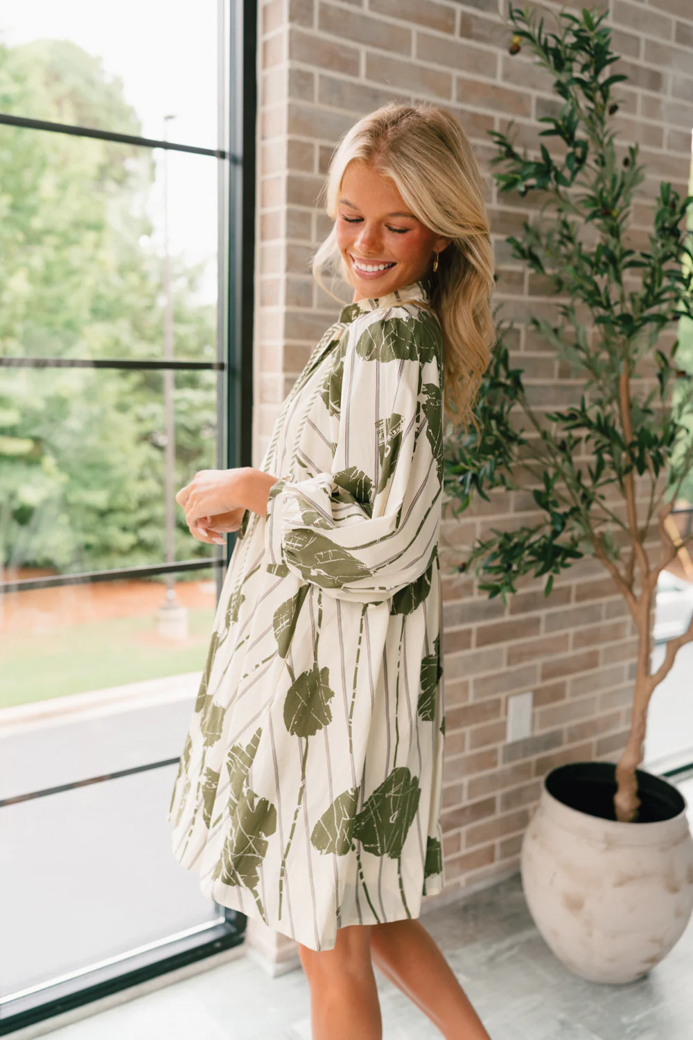 Coraline Cream & Olive Floral Mini Dress - Image 8