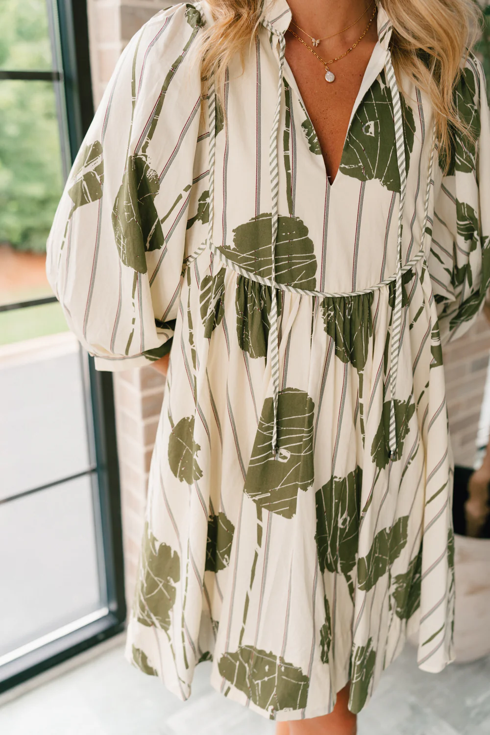 Coraline Cream & Olive Floral Mini Dress - Image 9