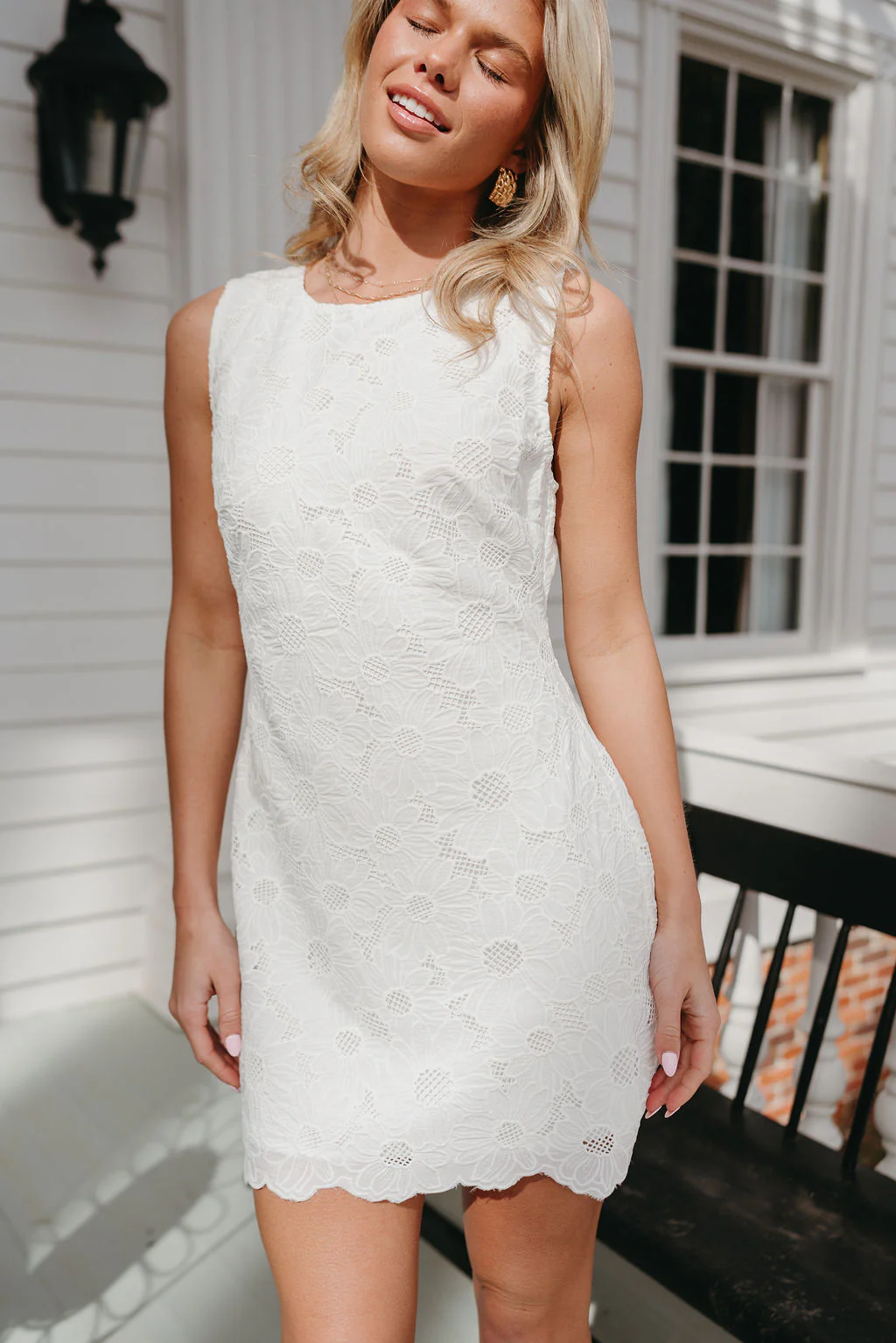 Cosette Off White Floral Eyelet Mini Dress - Image 3