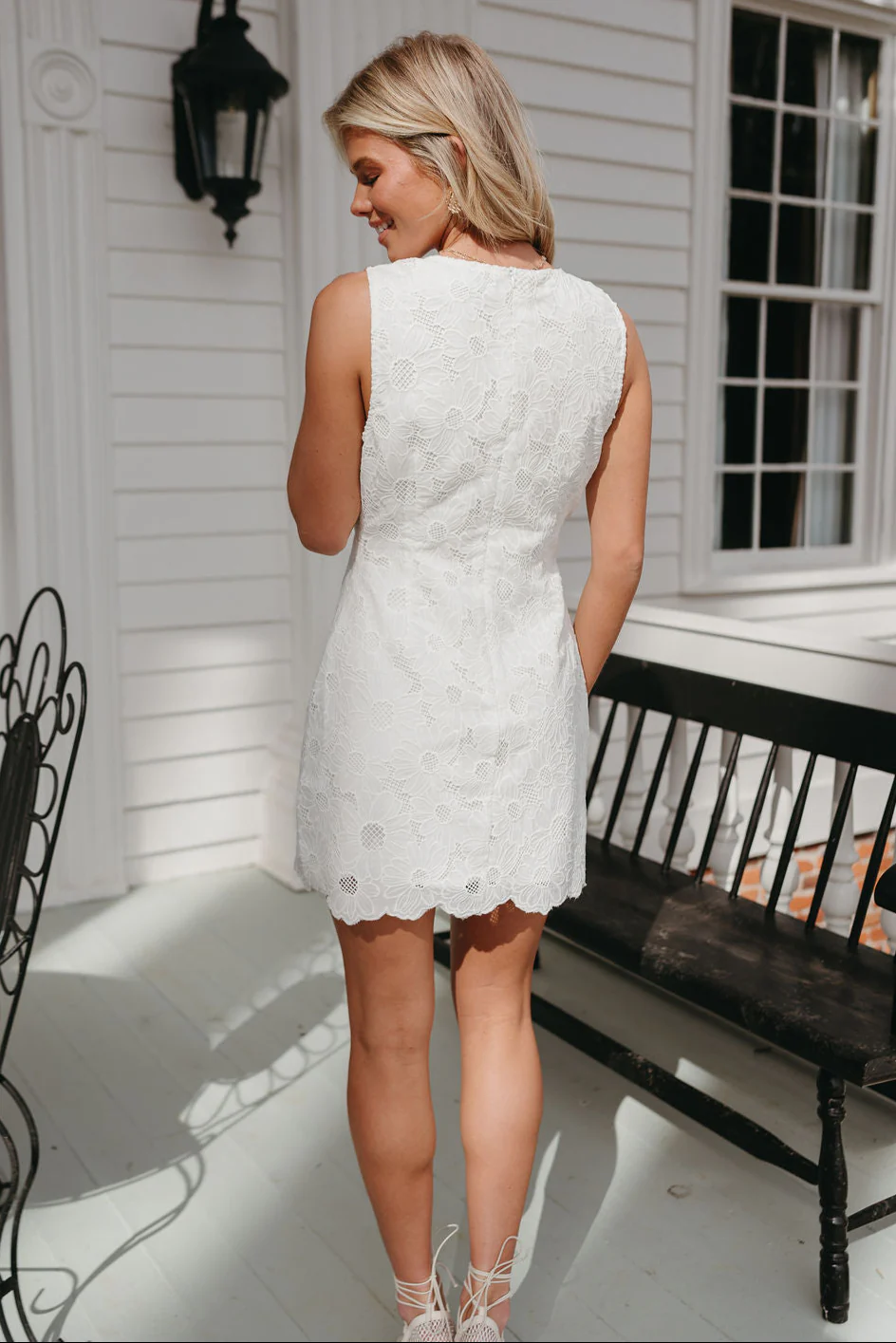 Cosette Off White Floral Eyelet Mini Dress - Image 8