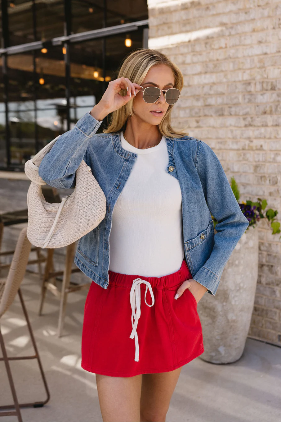 Courtney Red Denim Skort