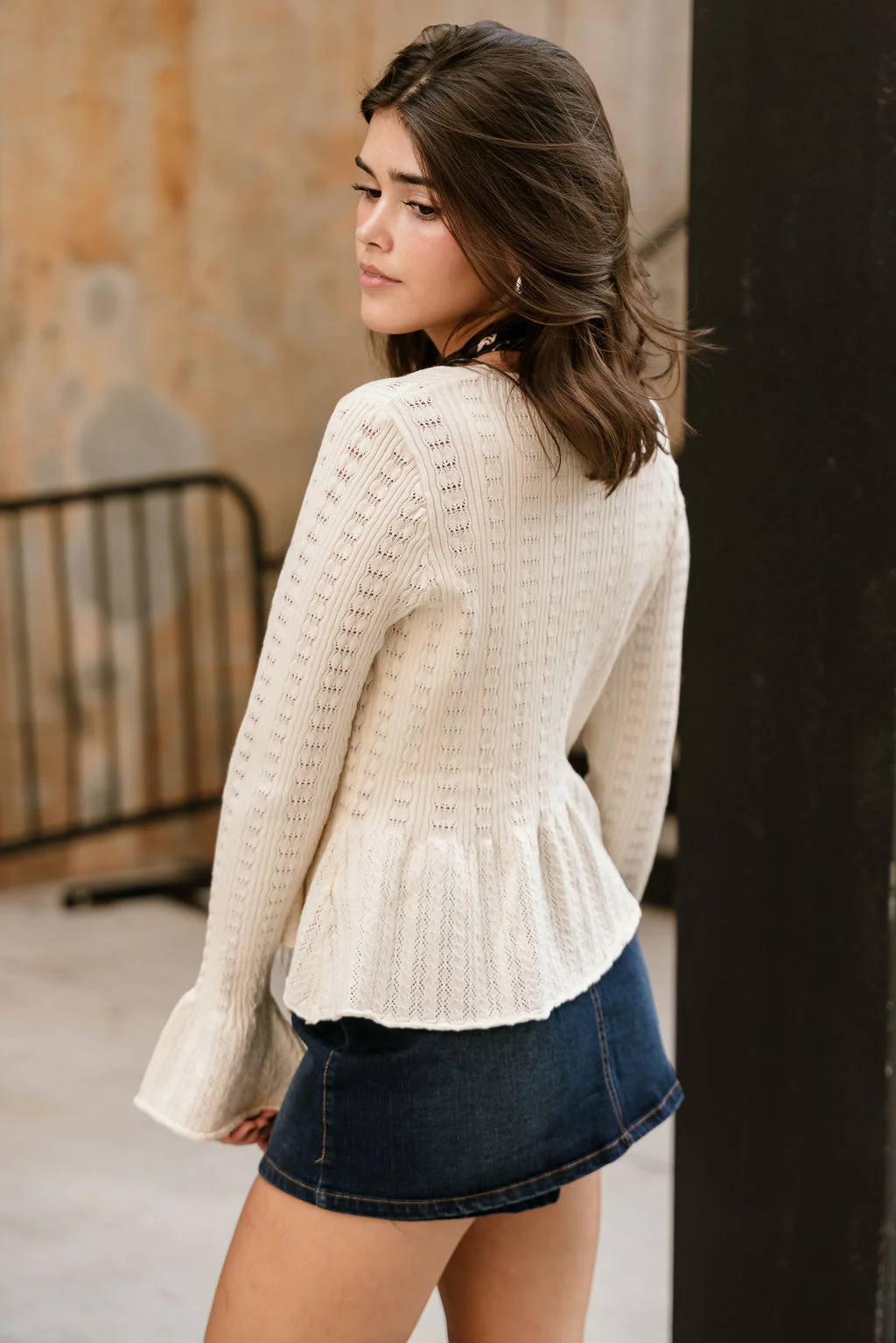 Sydney Cream Knit Flare Tie Cardigan - Image 3
