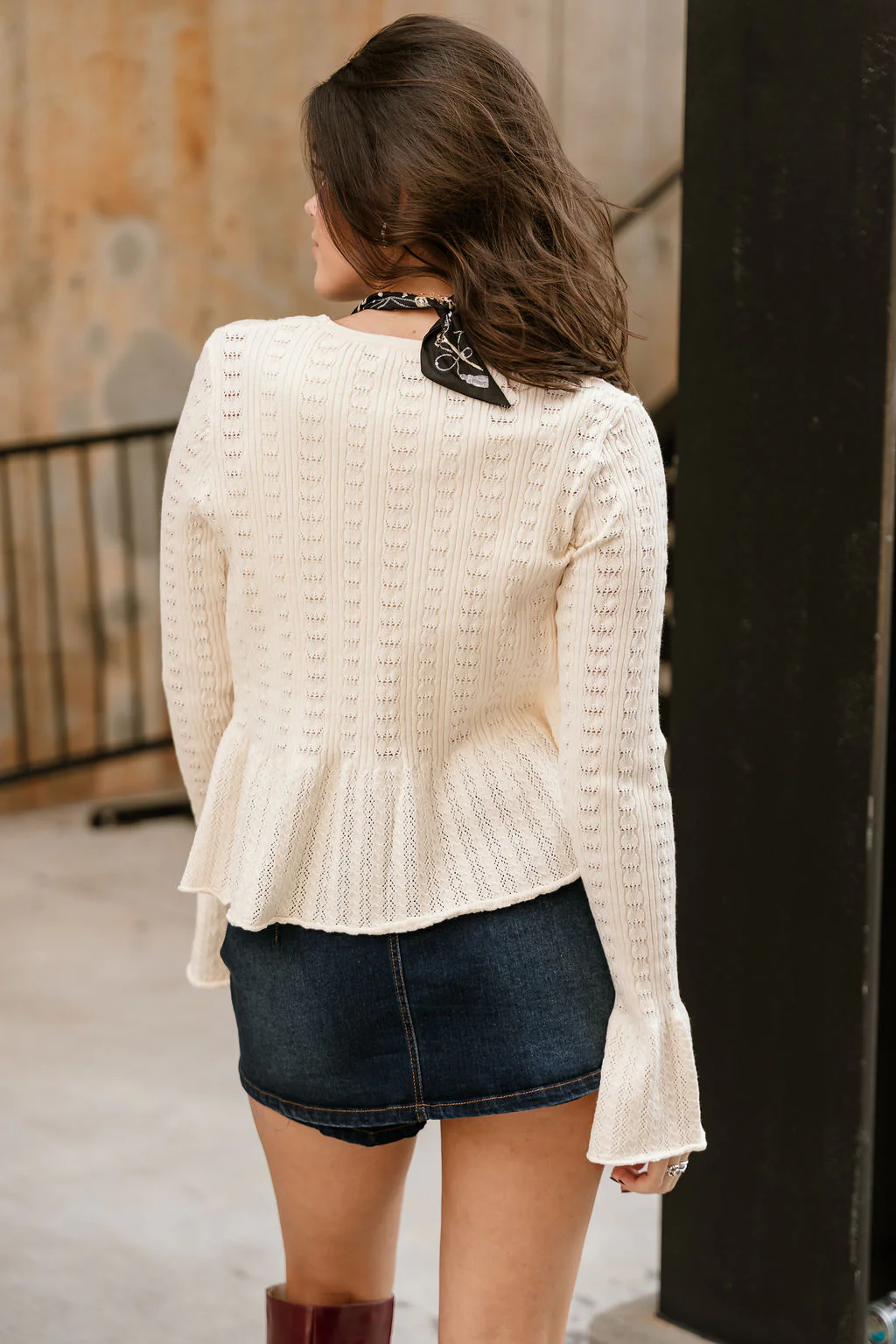 Sydney Cream Knit Flare Tie Cardigan - Image 7