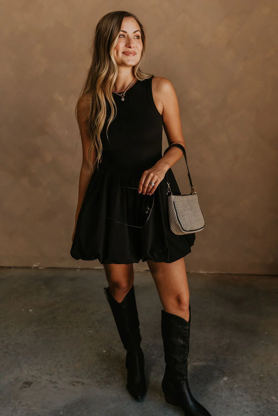 Luna Black Bubble Mini Dress - Image 2