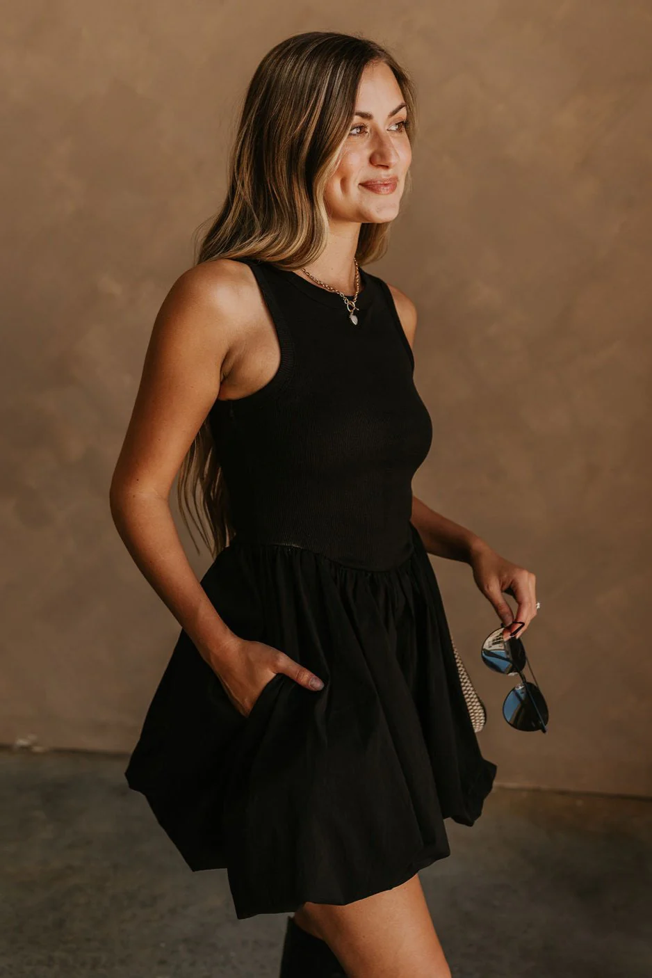 Luna Black Bubble Mini Dress - Image 3