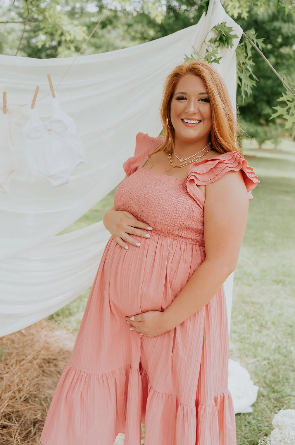 Allie Coral Pink Ruffle Midi Dress - Image 11