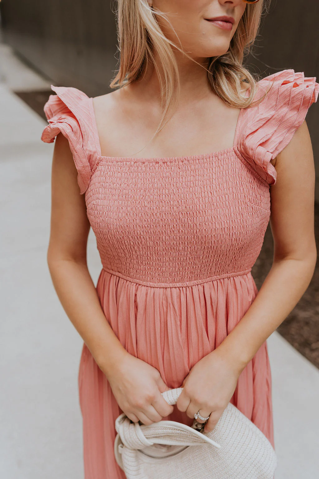 Allie Coral Pink Ruffle Midi Dress - Image 4