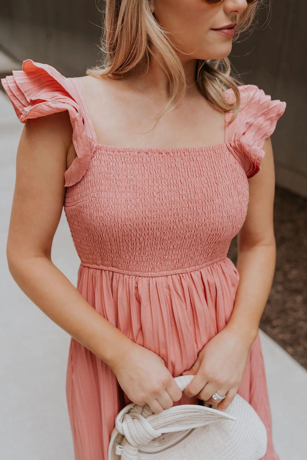 Allie Coral Pink Ruffle Midi Dress - Image 6