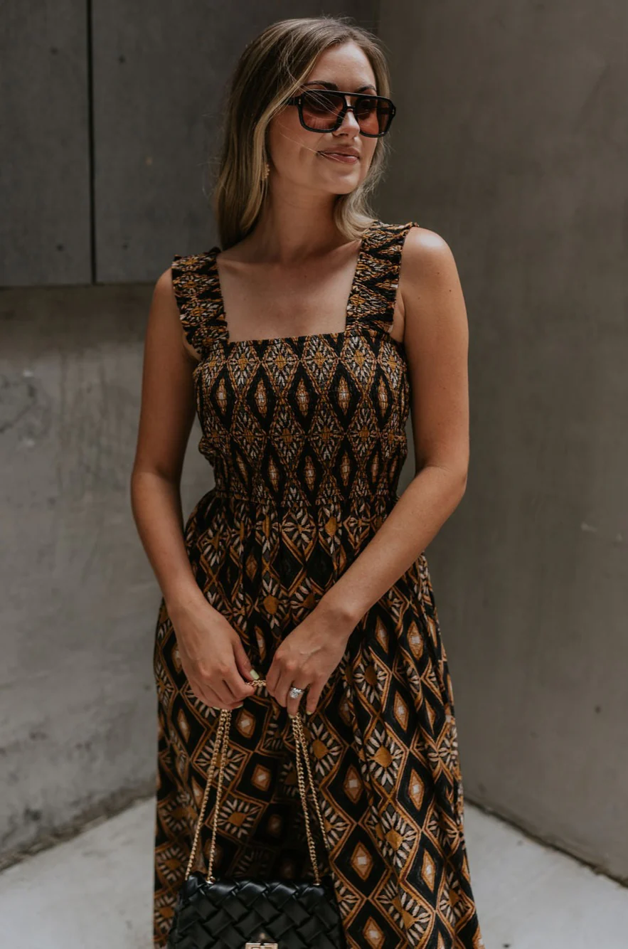 Dahlia Black & Rust Floral Midi Dress - Image 3